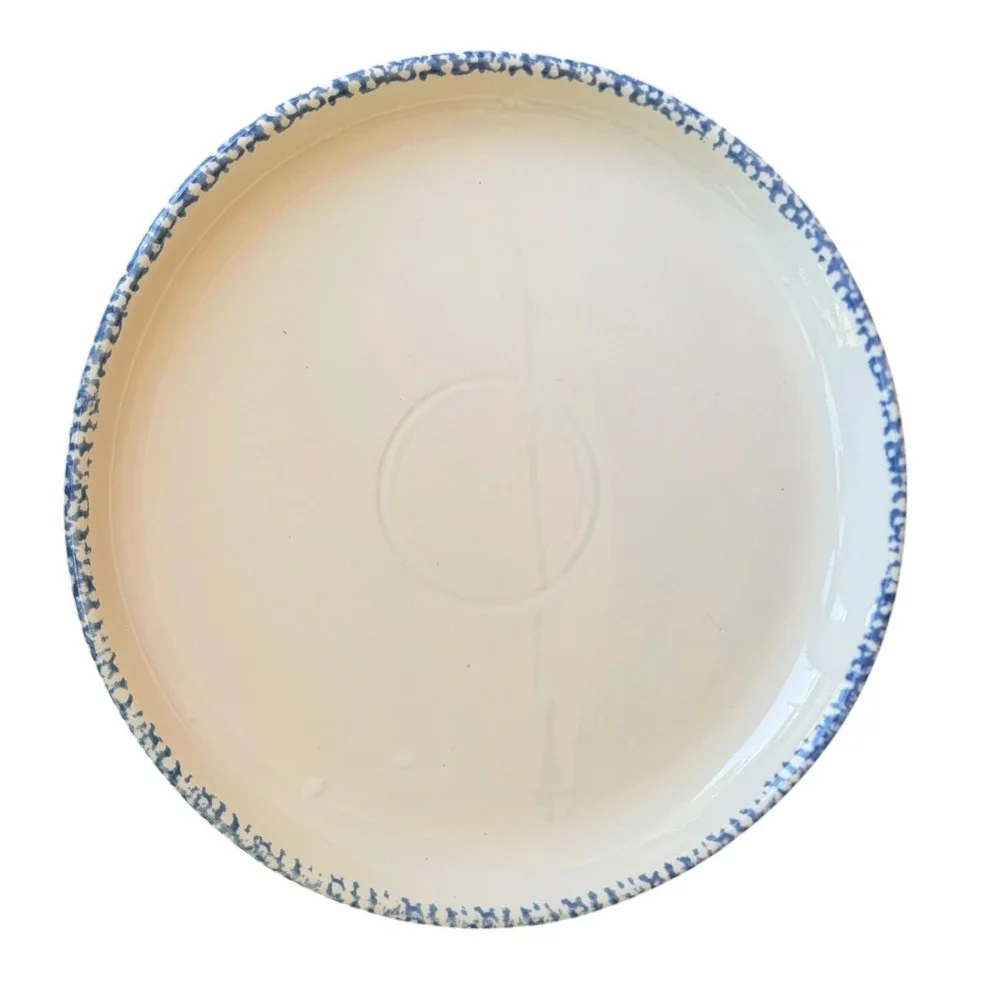 Blue Spongeware Ceramic Chip and Dip Set Heart Bowl Round Platter Farmhouse